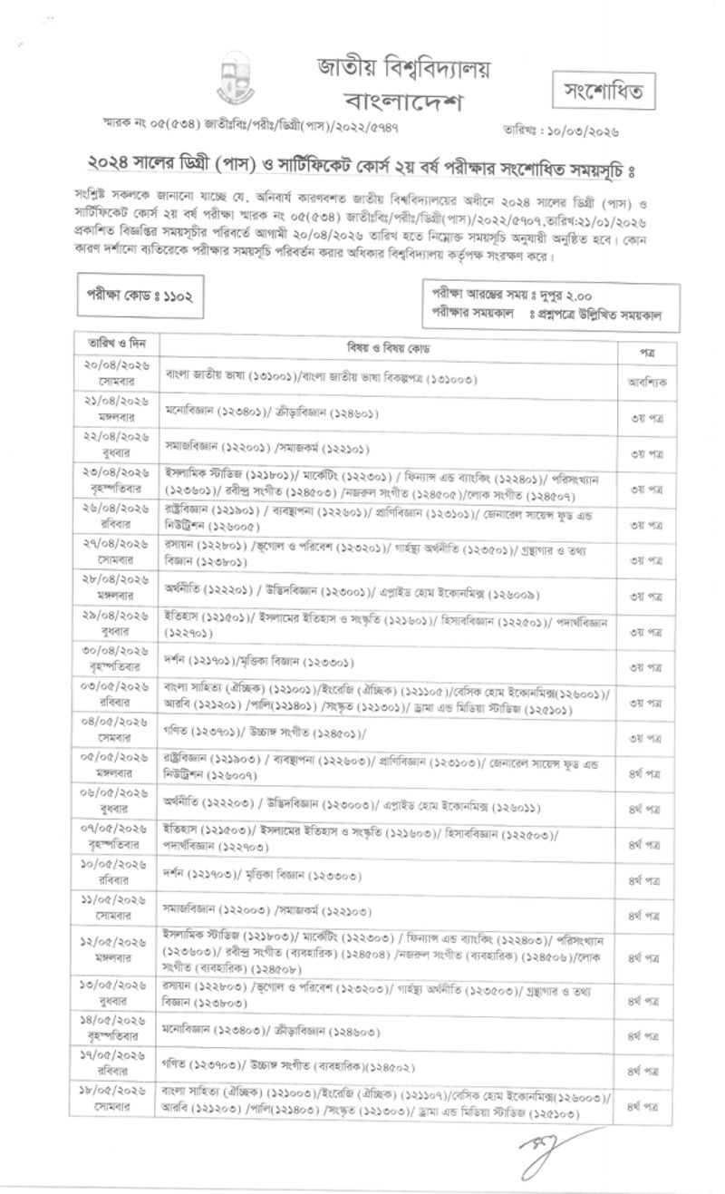 Degree 2nd year Routine 2026 Page One