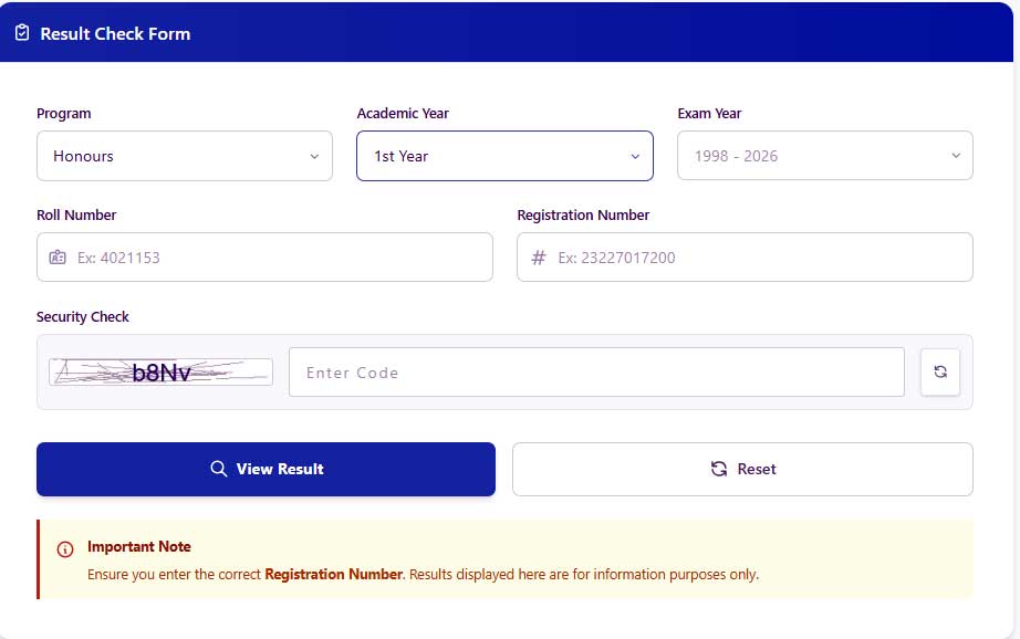 Quick Check Honours 1st Year Results 2026