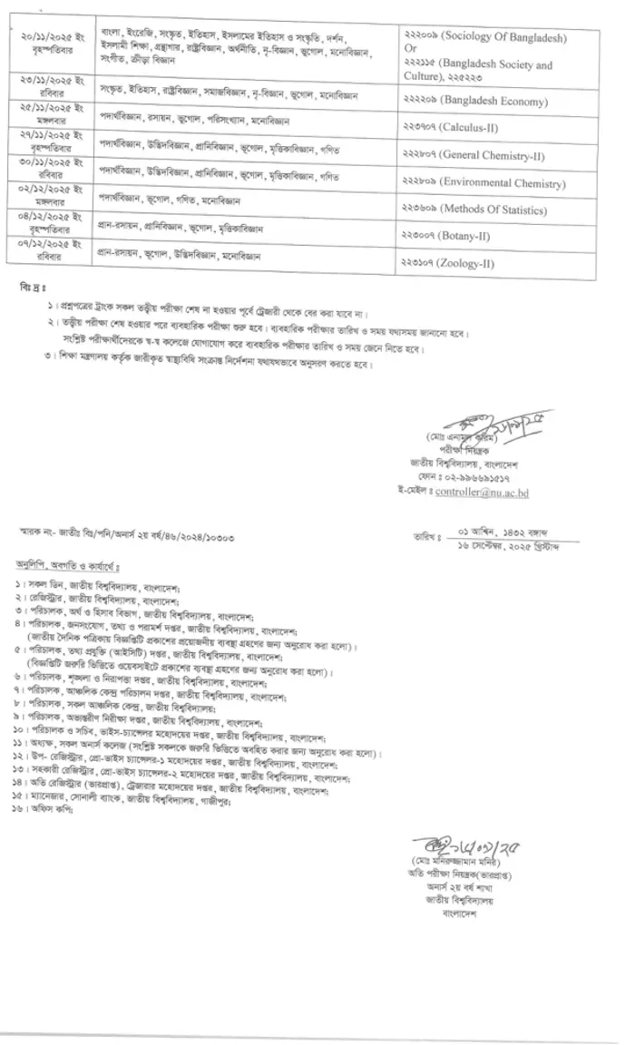 Nu Honours 2nd Year Routine 2025 Page Two