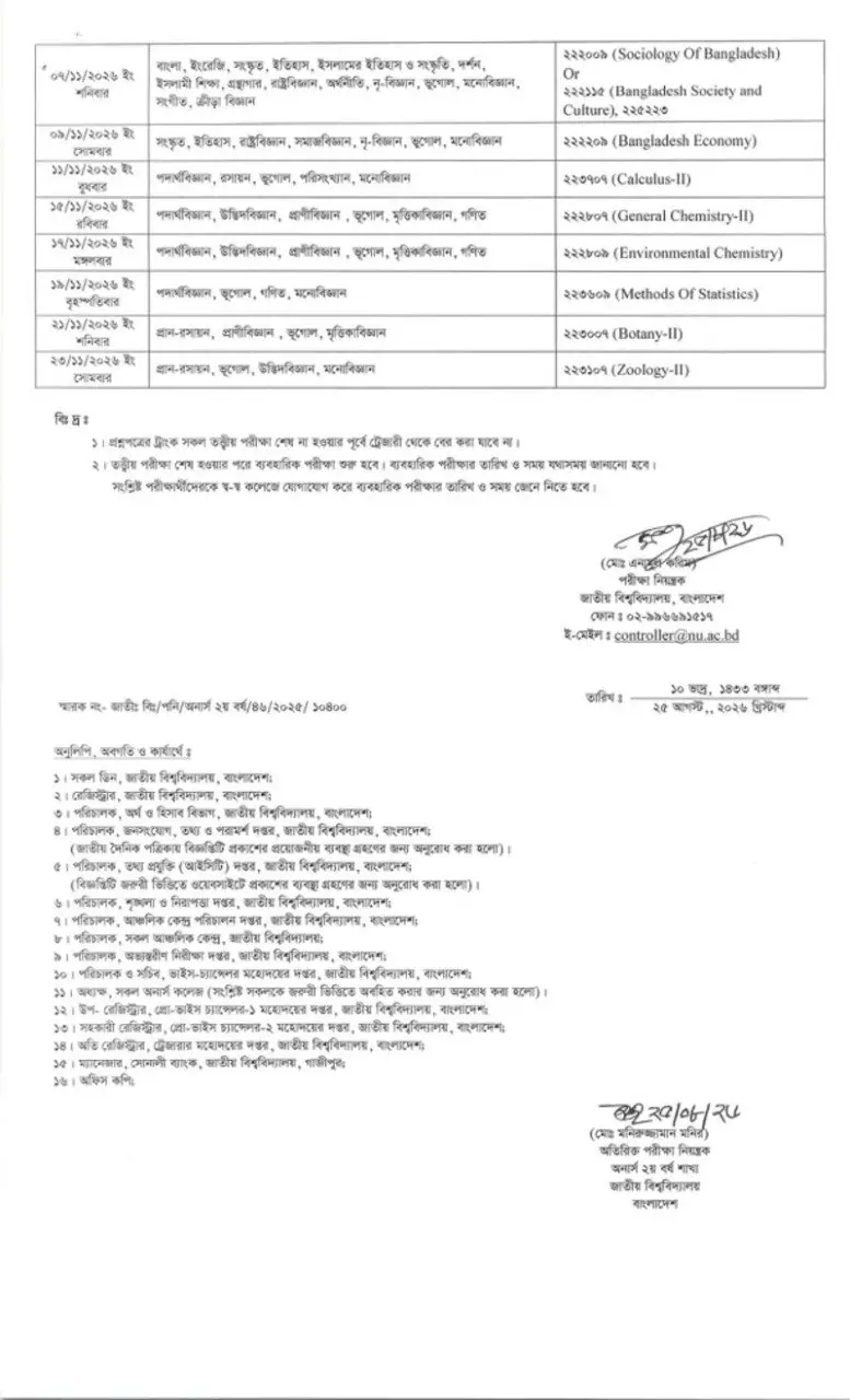 Nu Honours 2nd Year Routine 2026 Page Two