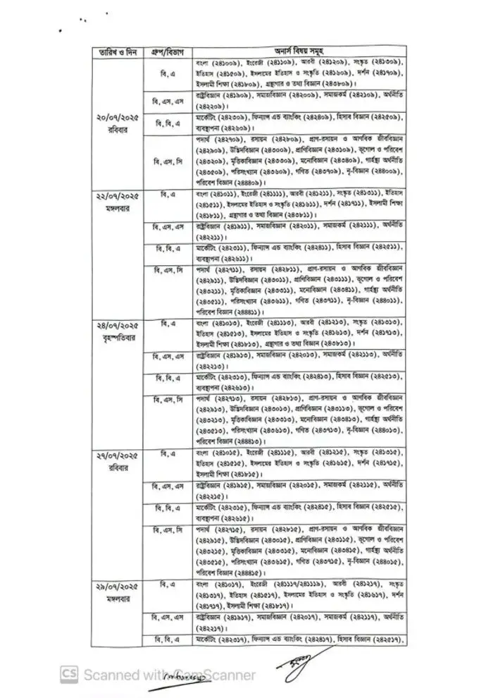 Nu Honours 4th Year Routine 2025 Page Two