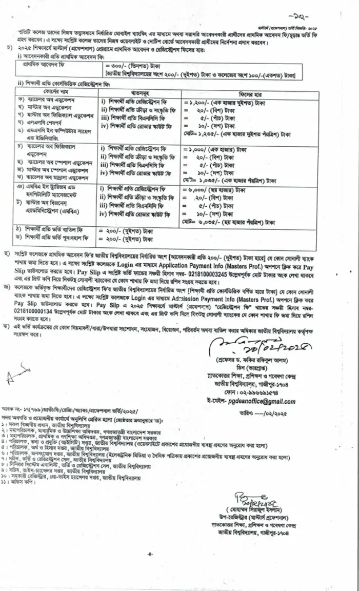 Masters Professional Admission Circular Page Four