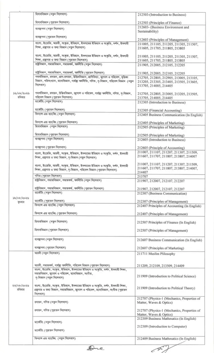 Honours 1st Year Routine 2026 Page Two